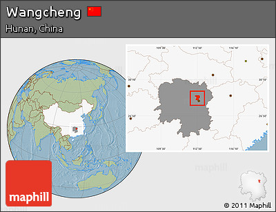 Savanna Style Location Map of Wangcheng, highlighted country, highlighted parent region, hill shading
