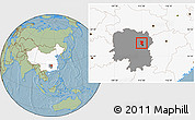 Savanna Style Location Map of Wangcheng, highlighted country, highlighted parent region, hill shading