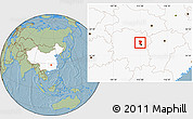 Savanna Style Location Map of Wangcheng, highlighted country, hill shading