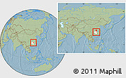 Savanna Style Location Map of Wangcheng, highlighted parent region, within the entire country, hill shading