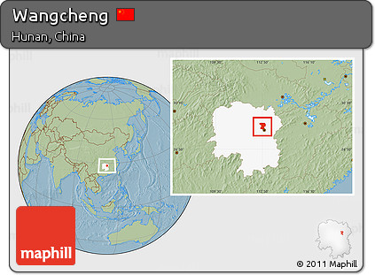 Savanna Style Location Map of Wangcheng, highlighted parent region, hill shading