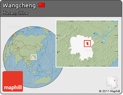 Savanna Style Location Map of Wangcheng, highlighted parent region, hill shading