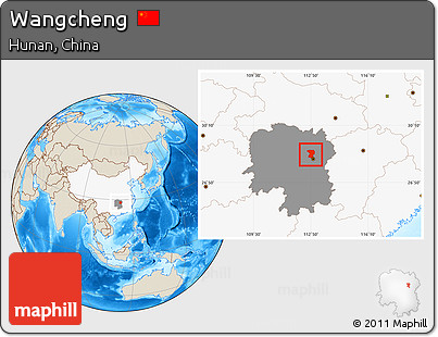 Shaded Relief Location Map of Wangcheng, highlighted country, highlighted parent region