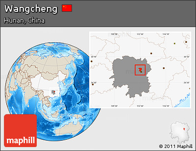 Shaded Relief Location Map of Wangcheng, highlighted country, highlighted parent region