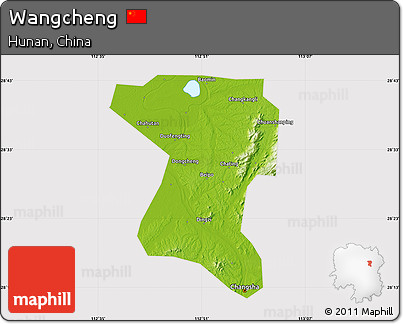 Physical Map of Wangcheng, cropped outside