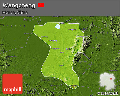 Physical Map of Wangcheng, darken