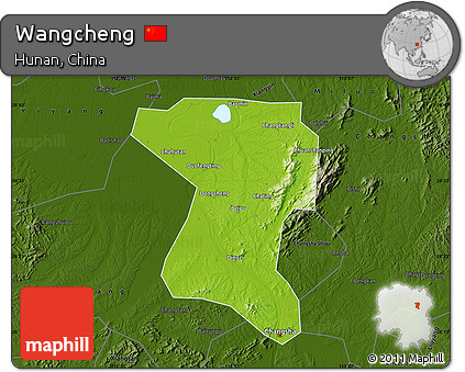 Physical Map of Wangcheng, darken