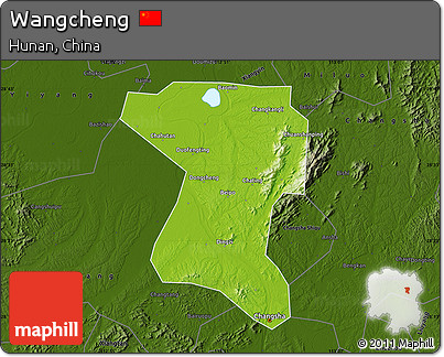 Physical Map of Wangcheng, darken