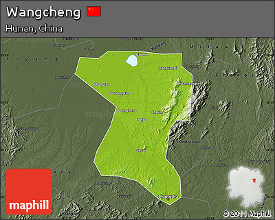 Physical Map of Wangcheng, darken, semi-desaturated