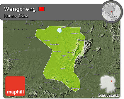 Physical Map of Wangcheng, darken, semi-desaturated