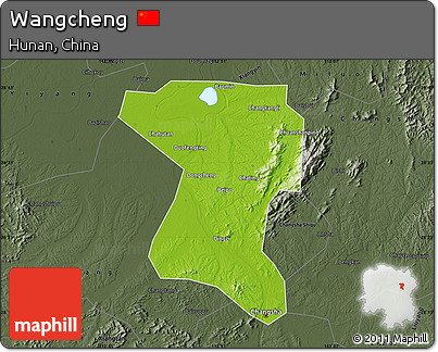 Physical Map of Wangcheng, darken, semi-desaturated