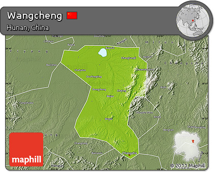 Physical Map of Wangcheng, semi-desaturated