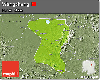 Physical Map of Wangcheng, semi-desaturated