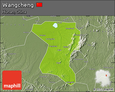 Physical Map of Wangcheng, semi-desaturated