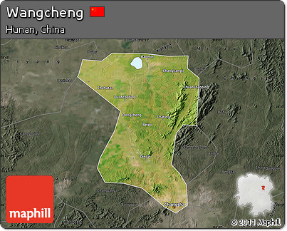 Satellite Map of Wangcheng, darken, semi-desaturated