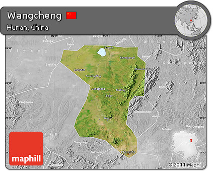Satellite Map of Wangcheng, lighten, desaturated