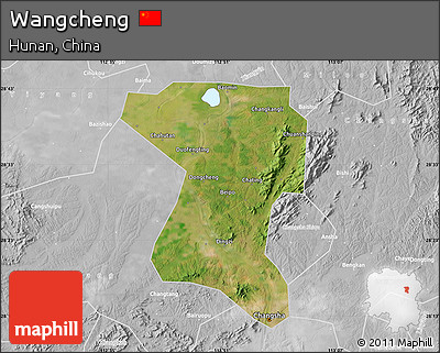 Satellite Map of Wangcheng, lighten, desaturated