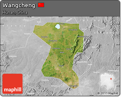 Satellite Map of Wangcheng, lighten, desaturated