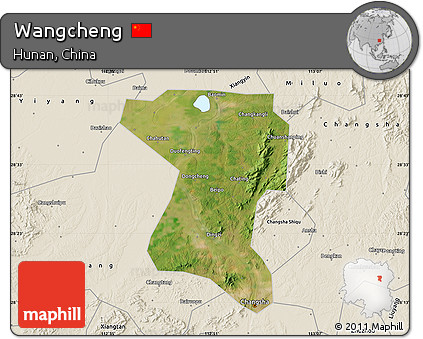 Satellite Map of Wangcheng, shaded relief outside