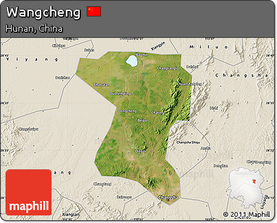 Satellite Map of Wangcheng, shaded relief outside