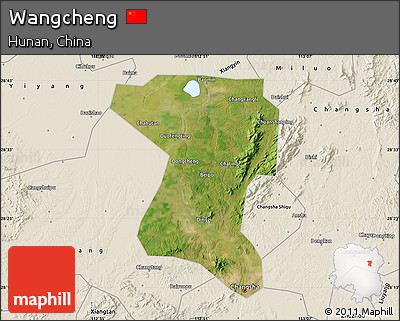 Satellite Map of Wangcheng, shaded relief outside