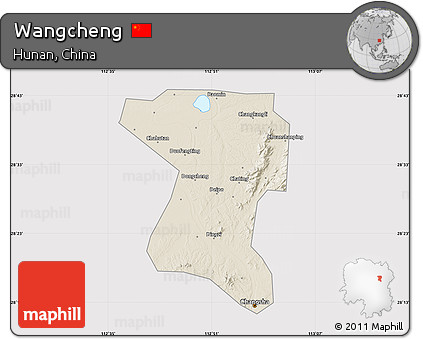 Shaded Relief Map of Wangcheng, cropped outside