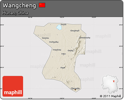 Shaded Relief Map of Wangcheng, cropped outside