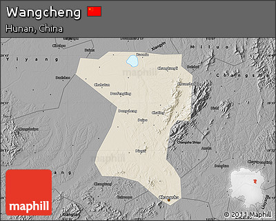 Shaded Relief Map of Wangcheng, darken, desaturated