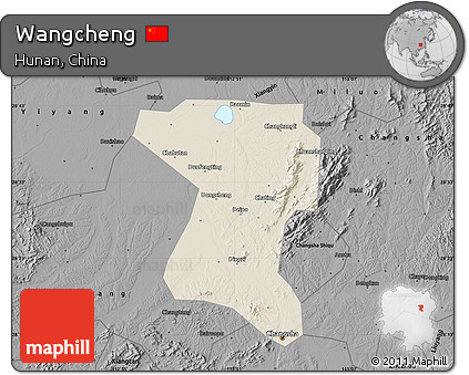 Shaded Relief Map of Wangcheng, darken, desaturated