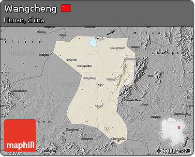Shaded Relief Map of Wangcheng, darken, desaturated