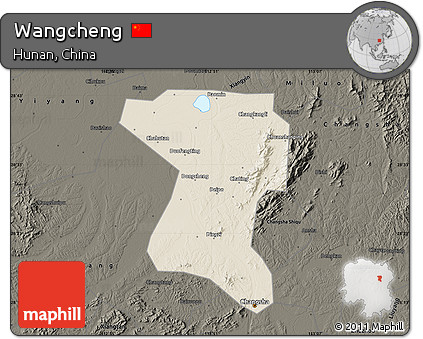 Shaded Relief Map of Wangcheng, darken
