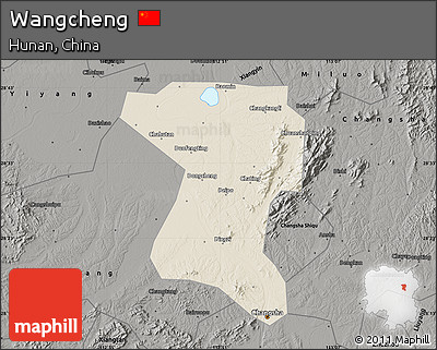 Shaded Relief Map of Wangcheng, darken, semi-desaturated