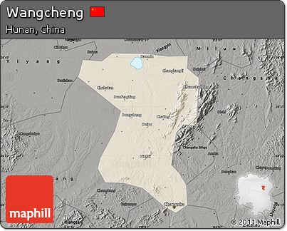 Shaded Relief Map of Wangcheng, darken, semi-desaturated