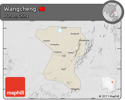 Shaded Relief Map of Wangcheng, lighten, desaturated