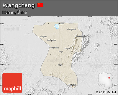 Shaded Relief Map of Wangcheng, lighten, desaturated
