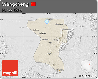 Shaded Relief Map of Wangcheng, lighten, desaturated