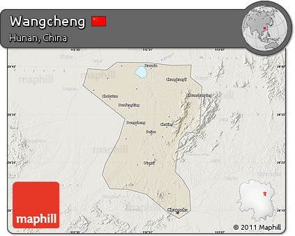 Shaded Relief Map of Wangcheng, lighten