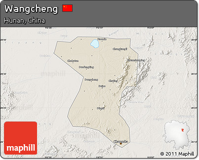 Shaded Relief Map of Wangcheng, lighten