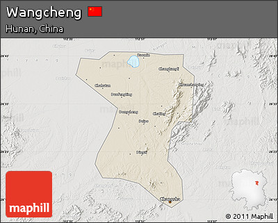 Shaded Relief Map of Wangcheng, lighten, semi-desaturated