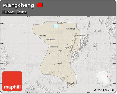 Shaded Relief Map of Wangcheng, lighten, semi-desaturated