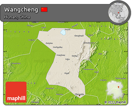 Shaded Relief Map of Wangcheng, physical outside