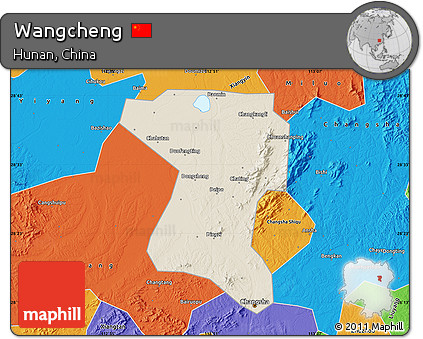 Shaded Relief Map of Wangcheng, political outside