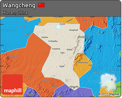 Shaded Relief Map of Wangcheng, political outside