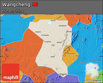 Shaded Relief Map of Wangcheng, political outside