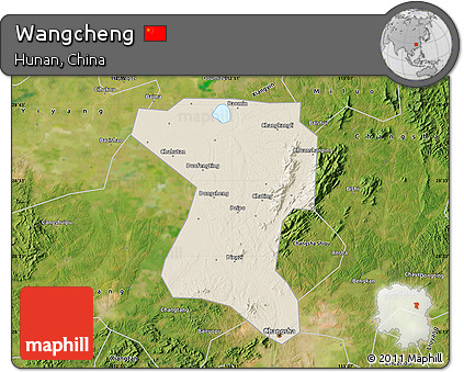 Shaded Relief Map of Wangcheng, satellite outside