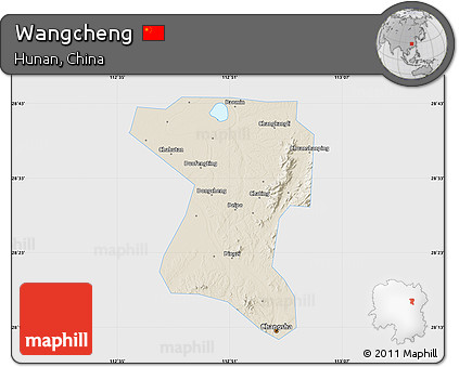 Shaded Relief Map of Wangcheng, single color outside