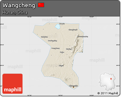 Shaded Relief Map of Wangcheng, single color outside