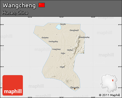 Shaded Relief Map of Wangcheng, single color outside