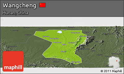 Physical Panoramic Map of Wangcheng, darken, semi-desaturated
