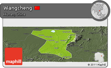Physical Panoramic Map of Wangcheng, darken, semi-desaturated